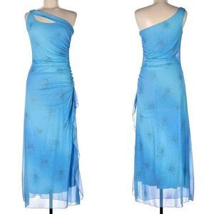 Vintage 1990s y2k Taboo Prom Dress Maxi One Shoulder Blue Glitter Cut Out Size M